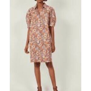 Hartford Floral Print Shirt Dress Button Down Short Sleeve‎ Purple Orange XS